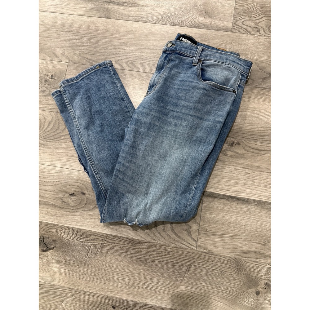 RSQ Relaxed Taper Distressed Blue Jeans Mens 32x30 Medium Wash Ripped Denim